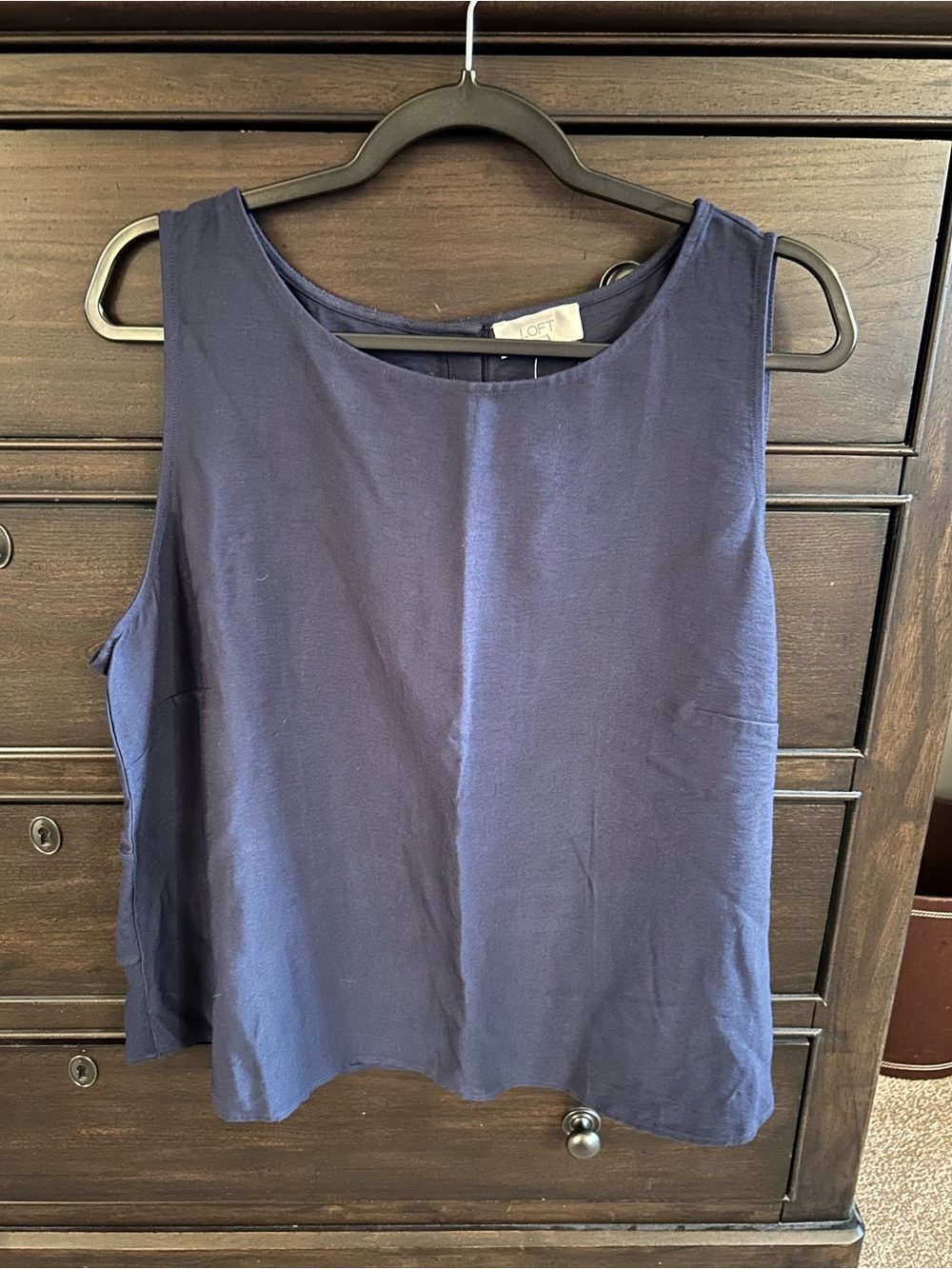 NWT New LOFT Navy Ruffled Back Sleeveless Tank Top XL